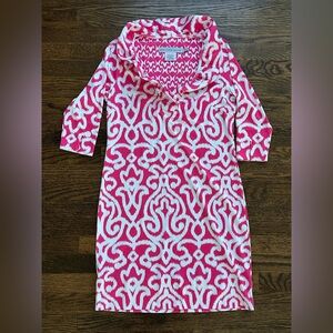 Gretchen Scott Ruffneck 3/4 sleeve hot pink/white dress XSMALL